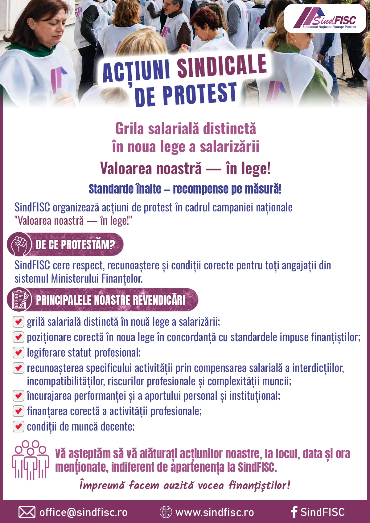 Actiuni sindicale de protest SindFISC Mai - Iulie 2026